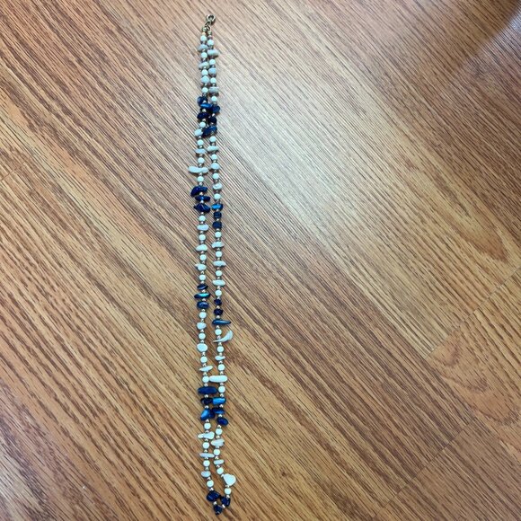 Vintage Blue & White Shell Bead Necklace Gold Tone Spacer Beads 15.5g 24” - Picture 8 of 10
